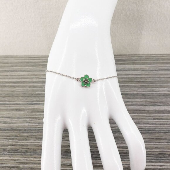 Tory Burch Kira Enamel Flower Chain Bracelet Green OS - Picture 5 of 12